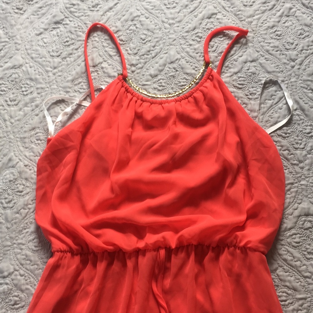 Barely worn, coral maxi dress with good detail